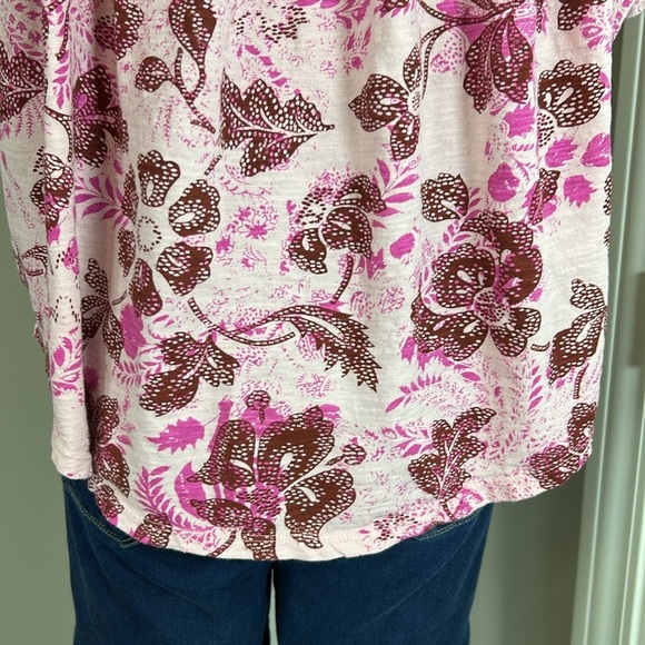 Anthropologie Pilcro Top Pink Combo Floral Ruched Henley Tee Size L - Picture 9 of 14